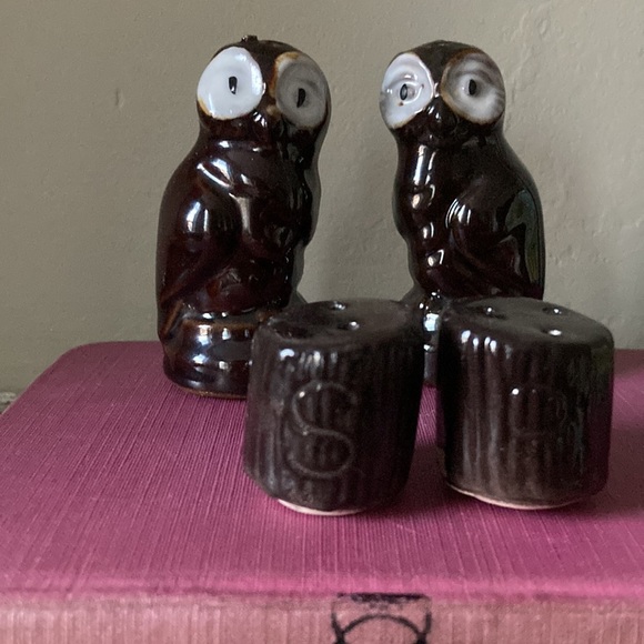 Vintage MCM Japan 2 sets of salt and pepper shakers owl figurines and trees - Picture 2 of 13